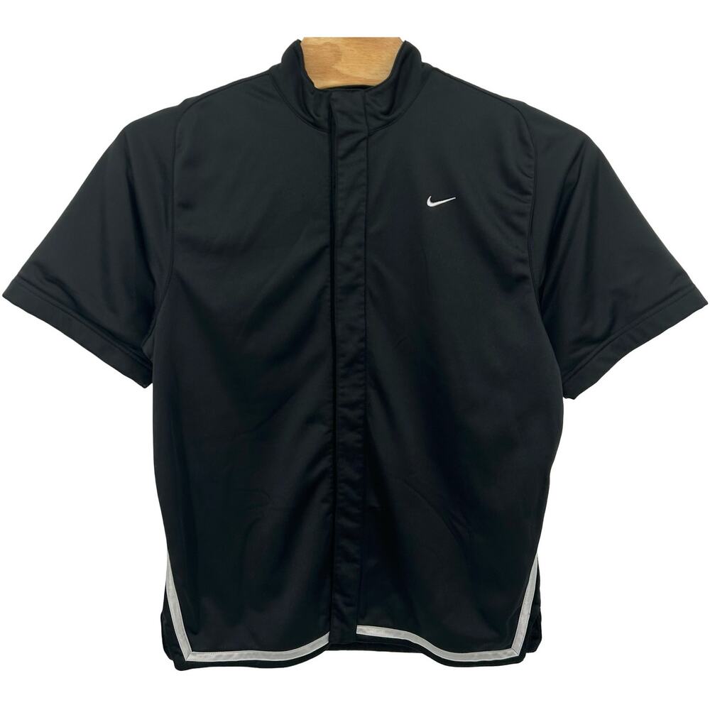 VTG y2k Men's Black Mesh Nike Swoosh Tear Away Snap Basketball Shooting Jersey~L